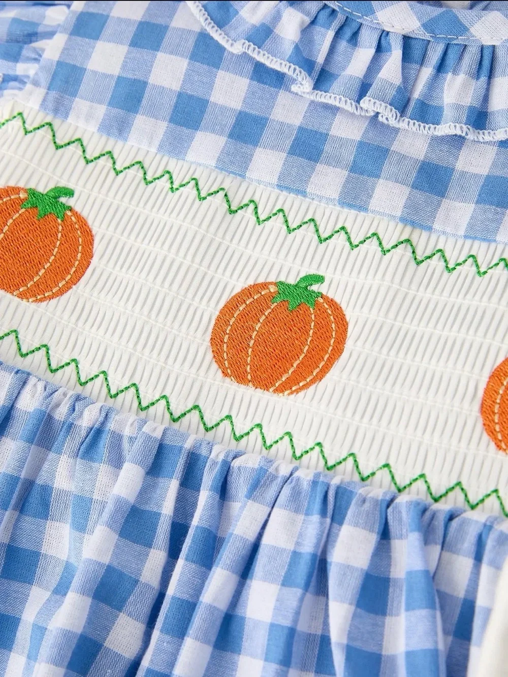 Rylee Faith Fall Thanksgiving Blue Pumpkin Smocked Embroidery Baby Girl Dress 6T